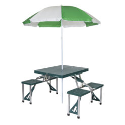 Stansport Picnic Table and Umbrella Combo - Green - Heavy Duty Plastic - Square
