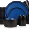 Stone Lain Albie 16-Piece Dinnerware Set Stoneware, Blue and Black