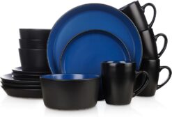 Stone Lain Albie 16-Piece Dinnerware Set Stoneware, Blue and Black