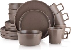 Stone Lain Coupe Dinnerware Set, Service For 4, Matte Brown