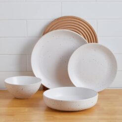 Stone Lain Lauren Stoneware Dinnerware Set, 16-Piece Service for 4, Off White