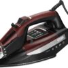 Sunbeam Professional Steam Iron, 1700 Watt, Large Nonstick Ceramic Soleplate, Horizontal or Vertical Shot of Steam, Self Cleaning, Large LED Screen and Bright LED Lights, 8' Swivel Cord, Black-Red