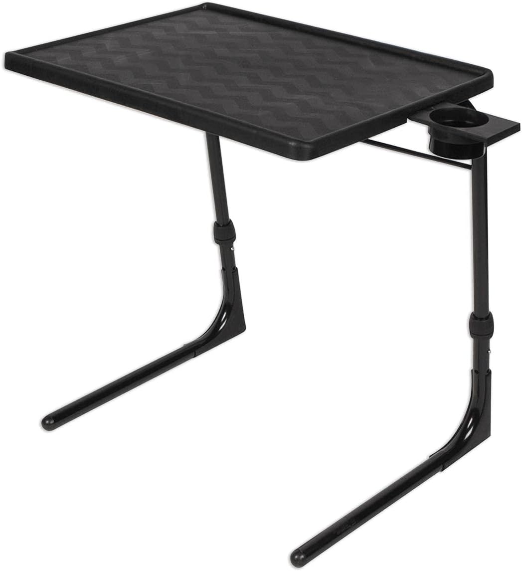 Table-Mate II Plus - Adjustable Folding TV Tray with Cup Holder, Black