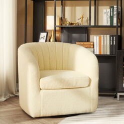 Teamson Home Monroe Swivel Tub Accent Chair with Faux Shearing, Ivory