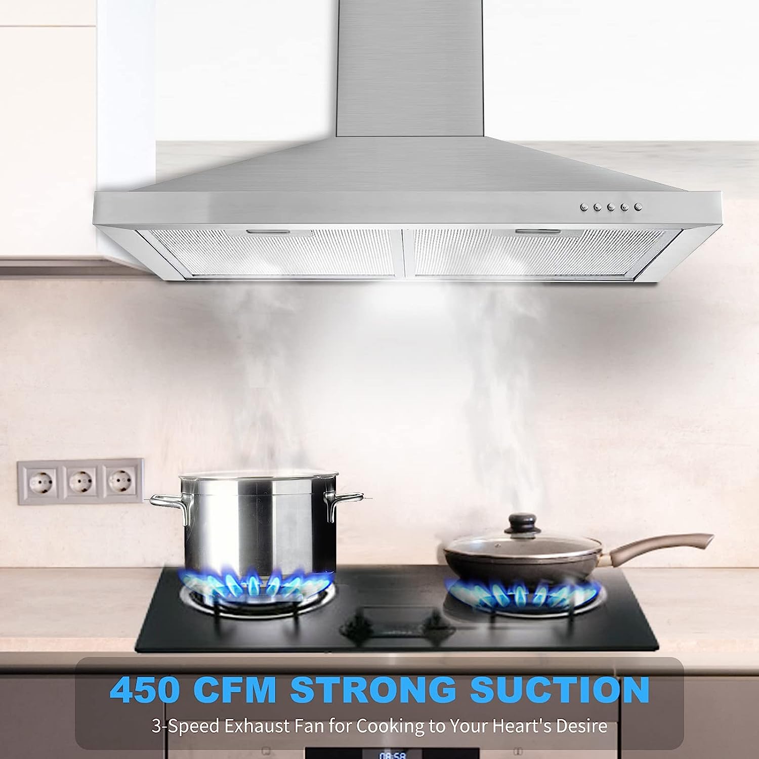 24 inch Range Hood Wall Mount Vent Hood in Stainless Steel W Convertible Duct