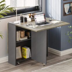 Tiptiper Folding Dining Table with 2 Storage Racks, Drop Leaf, 6 Wheels, Multifunction Expandable Table for Kitchen, Bedroom, Living Room