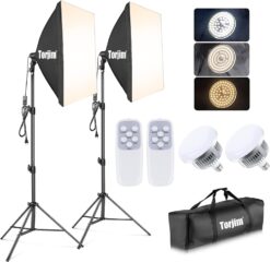 Torjim Softbox Photography Lighting Kit, Professional Photo Studio Lighting with 2x27x27in Soft Box 2X 85W 3000-7500K E26 LED Bulb,Continuous Lighting Kit for Video Recording (ST-10877)