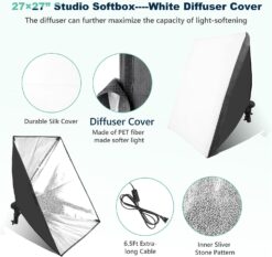 Torjim Softbox Photography Lighting Kit, Professional Photo Studio Lighting with 2x27x27in Soft Box 2X 85W 3000-7500K E26 LED Bulb,Continuous Lighting Kit for Video Recording (ST-10877)