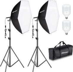 UBeesize Softbox Photography Lighting Kit, Professional Softbox Lighting Kit with 2pcs 40W E26 Socket 8000K Bulbs