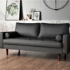 US Pride Furniture Mid-Century Gabler Loveseat in Faux Leather, Black