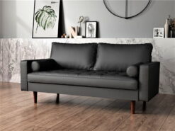 US Pride Furniture Mid-Century Gabler Loveseat in Faux Leather, Black
