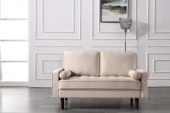 USPride Furniture Mac Velvet 2-Seater Living Room Loveseat, Beige