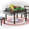 UTEX Wooden 2 in 1 Kids Construction Play Table and 2 Chairs Set with Storage Drawers, and Built in Plate Compatible with Lego and Duplo Bricks (Espresso with Grey Drawer)