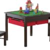 UTEX Wooden 2 in 1 Kids Construction Play Table and 2 Chairs Set with Storage Drawers, and Built in Plate Compatible with Lego and Duplo Bricks(Espresso with Red Drawers)