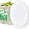 Vplus 100% Compostable Oval Paper Plates 12 inch 125 Pack Super Strong Disposable Paper Plates Bagasse Natural Biodegradable Eco-Friendly Sugarcane Plates for BBQ, Party, Gathering, and Picnic