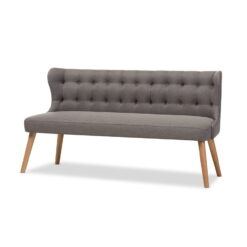 Wholesale Interiors Baxton Studio Melody Mid-Century Modern Grey Fabric and Natural Wood Finishing 3-Seater Settee Bench