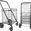 dbest products Cruiser Cart Deluxe 2 Shopping Grocery Rolling Folding Laundry Basket on Wheels Foldable Utility Trolley Compact Lightweight Collapsible, Black