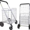 dbest products Cruiser Cart Deluxe 2 Shopping Grocery Rolling Folding Laundry Basket on Wheels Foldable Utility Trolley Compact Lightweight Collapsible, Silver