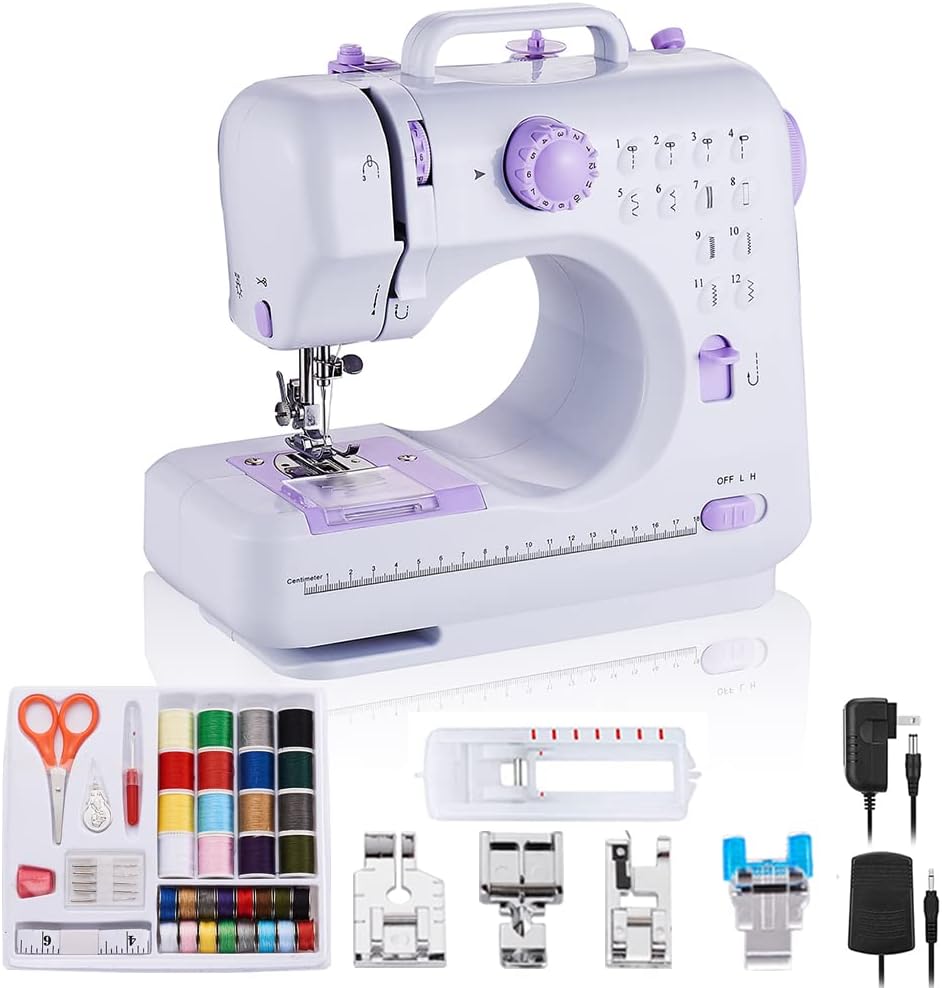 Small Sewing Machine,Mini Sewing Machine for Beginners,Mini Sewing Machine  LED Light Battery Powered Plastic Stainless Steel Kids Sewing Machine for