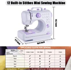 rxmeili Sewing Machine Portable mini Electric Sewing Machine for beginners 12 Built-in Stitches 2 Speed with Foot Pedal，Light, Storage Drawer
