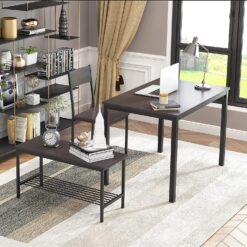 soges 4 Person Dining Table Set,43.3 inch Kitchen Table Set for 4,2 Chairs with Backrest,2-Person Bench with Storage Rack,Nesting Furniture Set for Dining Room and Restaurant, Rustic Oak