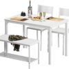 soges 4 Person Dining Table Set,43.3 inch Kitchen Table Set for 4,2 Chairs with Backrest,2-Person Bench with Storage, White Rack,Nesting Furniture Set for Dining Room and Restaurant, White