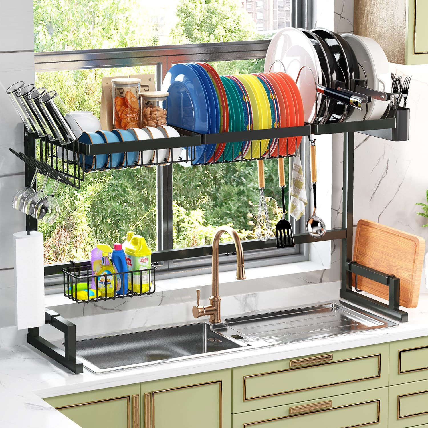 ADBIU Over The Sink (24- 32.5 L) Dish Drying Rack (Expandable Dimension)  Snap-On Design 2 Tier Kitchen Large Dish Drainer Stainless Steel Counter