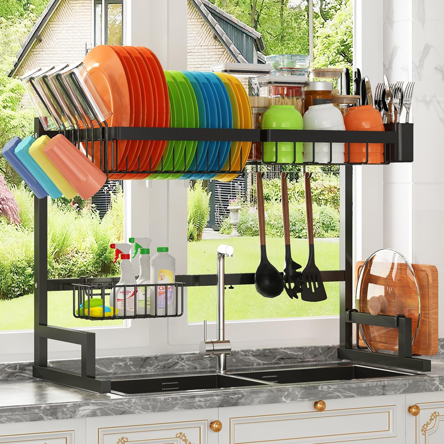 Expandable Dish Drying Rack, 2 Tier Large Drying Rack for Kitchen