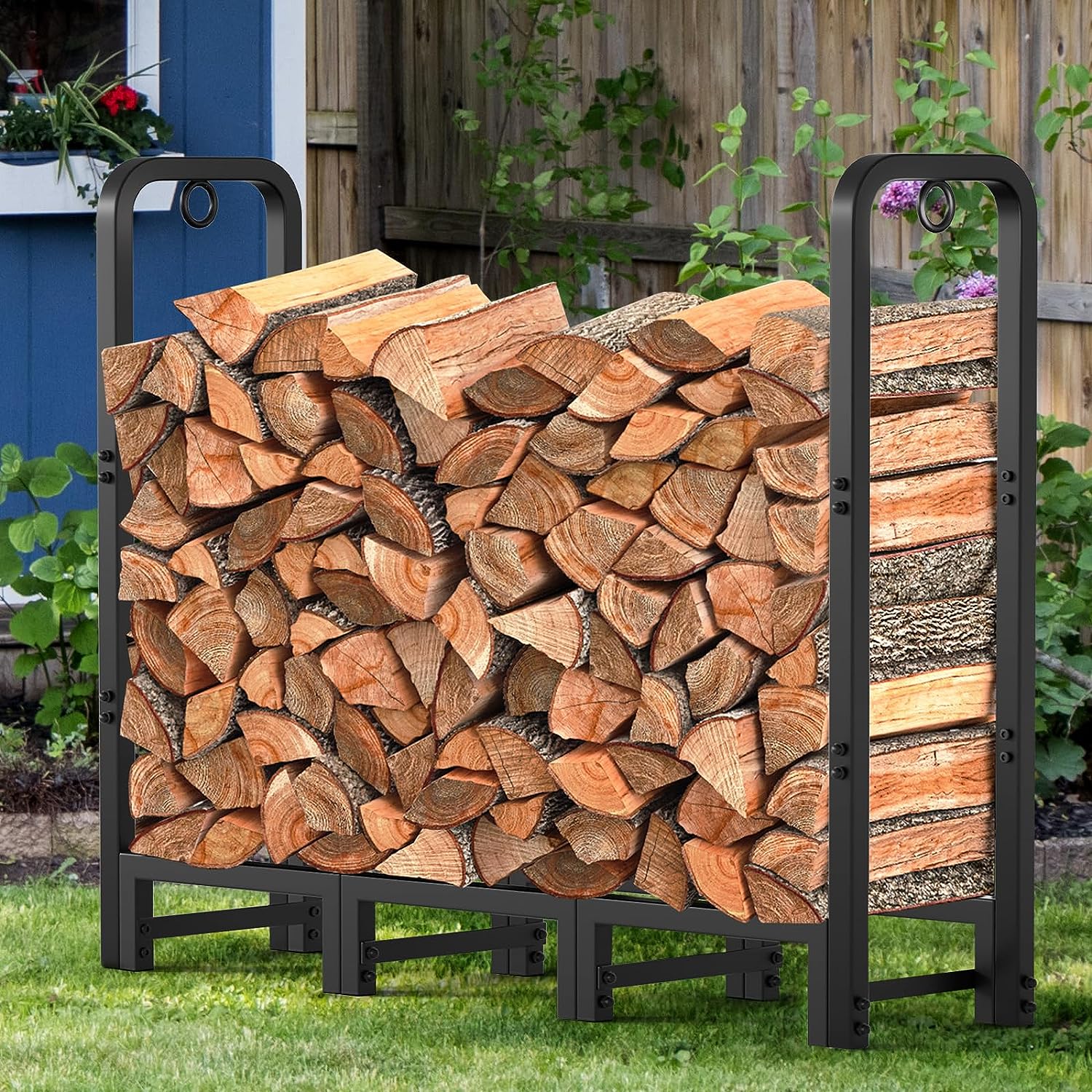 AMAGABELI GARDEN & HOME 4ft Firewood Log Rack Outdoor Indoor Heavy