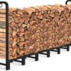 AMAGABELI GARDEN & HOME 8ft Outdoor Fire Rack, Fireplace Heavy Duty Firewood Pile Storage Racks For Patio Deck Metal Log Holder Stand Tubular Steel Wood Stacker Outside Tools Accessories Black