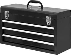 BIG RED 3 Drawer 20“ Metal Tool Box Portable Steel Tool Chest with Metal Latch Closure for Garage, Home and Workbench,Black,ANTBD133-XT