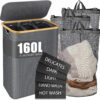 Bathola Hampers for Laundry Basket with Lid, 160L Extra Large 3 Section Clothes Divided Organizer for Bedroom,Laundry Room,Dirty Clothing Hamper,Grey