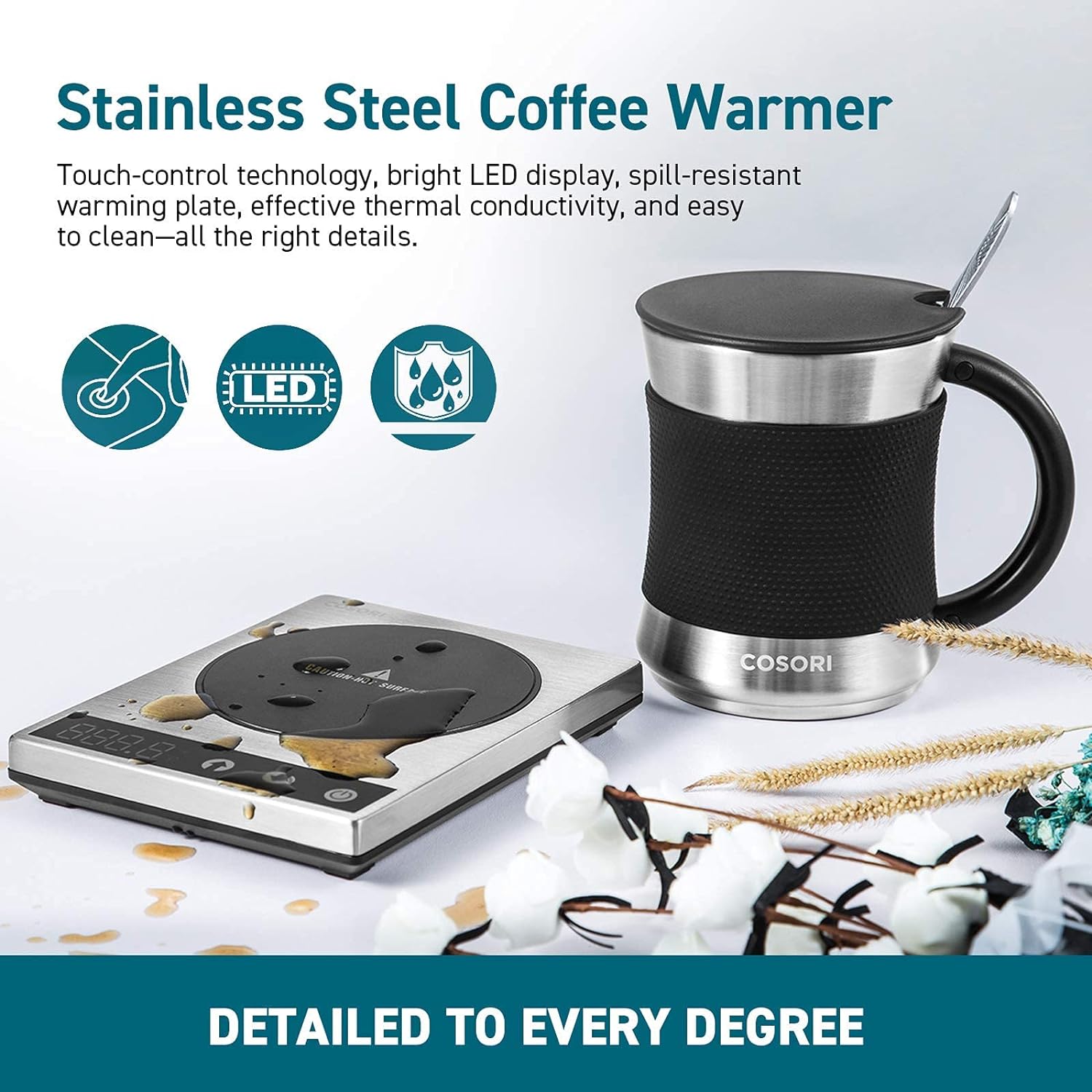 COSORI Coffee Mug Warmer & Mug Set, Beverage Cup Warmer for Desk Home  Office Use, Coffee gifts, Electric 24 Watt, Touch Tech & LCD Digital  Display, 304 Stainless Steel, 17 oz, Mug