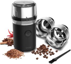 Kaffe Electric Blade Coffee Grinder w/Removable Cup. 4.5oz 14-Cup Capacity. Cleaning Brush Included. Perfect Grinder for Coffee, Tea, Spices, Corn, Herbs. (Black)