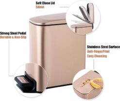 Cesun Small Bathroom Trash Can with Lid Soft Close, Step Pedal, 6 Liter /  1.6 Gallon Stainless Steel Garbage Can with Removable Inner Bucket,