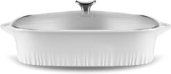 CorningWare, 5.7 Quart QuickHeat Roaster with Lid, Lightweight Roaster, Ceramic Non-Stick Interior Coating for Even Heat Cooking, French White