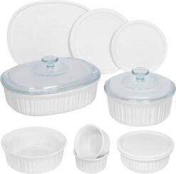 CorningWare French White 12-Pc Ceramic Bakeware Set with Lids, Chip and Crack Resistant Stoneware Baking Dish, Microwave, Dishwasher, Oven, Freezer and Fridge Safe