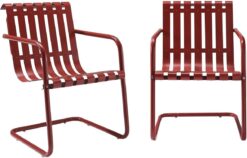Crosley Furniture Gracie Retro Metal Outdoor Spring Chair - Coral Red (Set of 2)