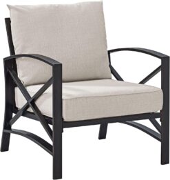 Crosley Furniture KO60007BZ-OL Kaplan Outdoor Metal Arm Chair, Oiled Bronze with Oatmeal Cushions