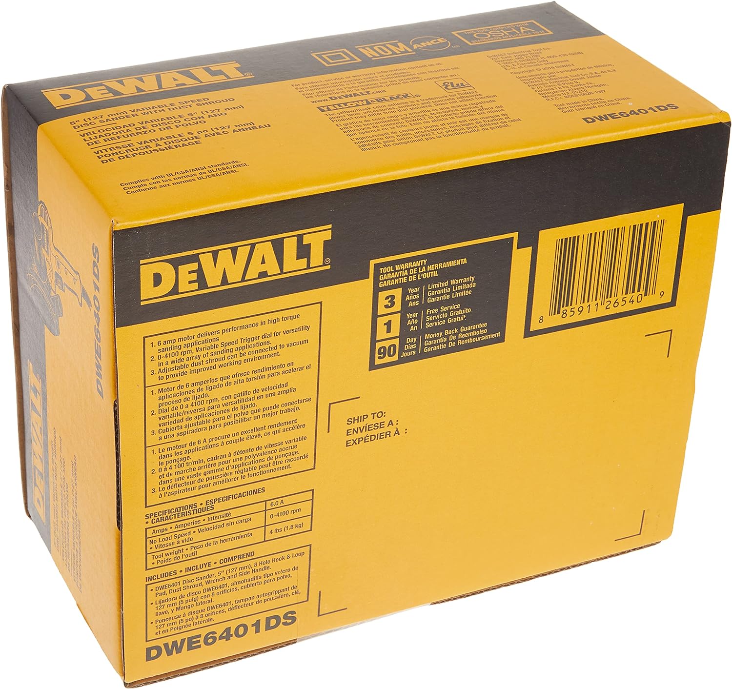 DEWALT Rotary Sander, Variable Speed, Dust Shroud, 5-Inch (DWE6401DS), Yellow5