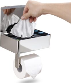 Day Moon Designs Toilet Paper Holder & Flushable Wet Wipes Dispenser for Bathroom | Adult, Men, Women, Feminine Wipe Storage Built-in | Stainless Steel Wall Mount (Polished Chrome, Large)
