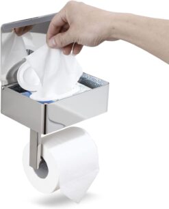Day Moon Designs Toilet Paper Holder & Flushable Wet Wipes Dispenser for Bathroom | Adult, Men, Women, Feminine Wipe Storage Built-in | Stainless Steel Wall Mount (Polished Chrome, Small)