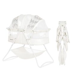 Dream On Me Karley Bassinet in Dove White, Lightweight Portable Baby Bassinet, Quick Fold and Easy to Carry, Adjustable Double Canopy, Indoor and Outdoor Bassinet with Large Storage Basket.