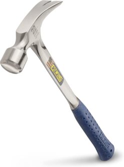 Estwing E3‐22S 22 oz Straight Claw Hammer with Smooth Face & Shock Reduction Grip, Silver