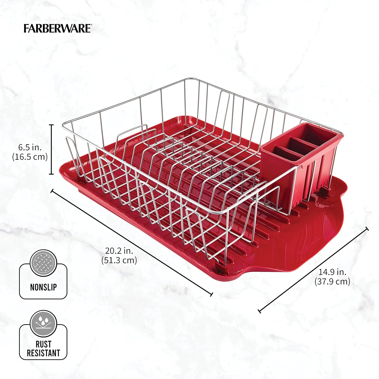 Farberware Plastic 3-Piece Dish Rack Set For Kitchen, Red