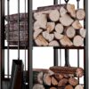 Fire Beauty Fireplace Firewood Log Rack 5-Piece Storage Logs Holder with Tools Set with 4 Tools Set Fireside Holders Wood Lumber Storage Stacking Black