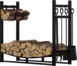 Fire Beauty Fireplace Log Rack with Kindling Holder Firewood Holder for Wood Storage Storage Log Holder Include 4 Tools (19.8)