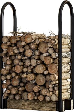 Fire Beauty Firewood Log Rack Adjustable Bracket Kit, Fireplace Wood Storage Holder,Black Powder,Coated Steel, Outdoor and Indoor