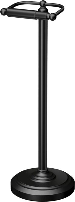 Gatco 1436MX, Freestanding Toilet Paper Holder, 22” H, Matte Black/Floor Standing Weighted Base Toilet Paper Holder Stand