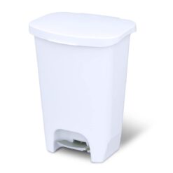 Glad 13 Gallon Trash Can | Plastic Kitchen Waste Bin with Odor Protection of Lid | Hands Free with Step On Foot Pedal and Garbage Bag Rings, 13 Gallon, White